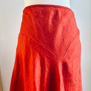 Ralph Lauren Vermilion Pure Linen Asymmetrical Double Layered Maxi Skirt – US M